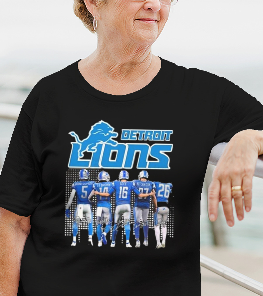 Detroit Lions Montgomery St. Brown Goff Hutchinson Gibbs Signatures T-Shirt