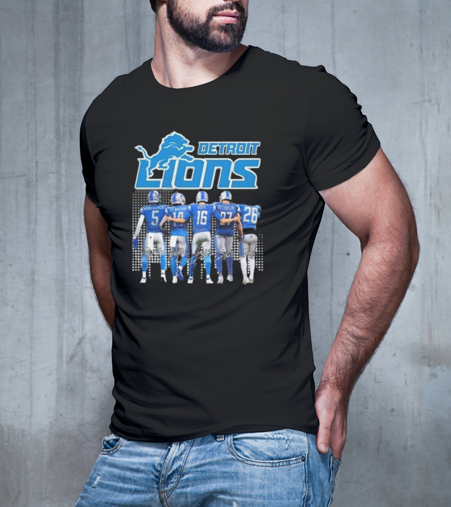 Detroit Lions Montgomery St. Brown Goff Hutchinson Gibbs Signatures T-Shirt