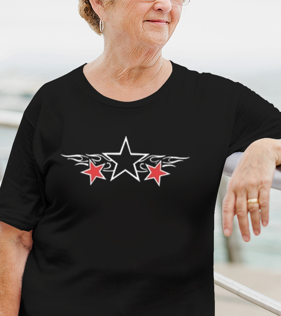No Name Tattoo Stars With Red And White Tribal Flames T-Shirt