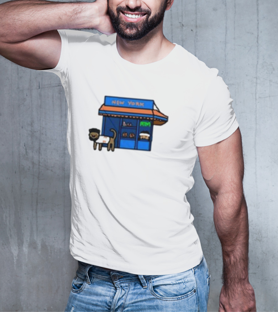 New York Bodega Kat With Blue Storefront And ATM T-Shirt