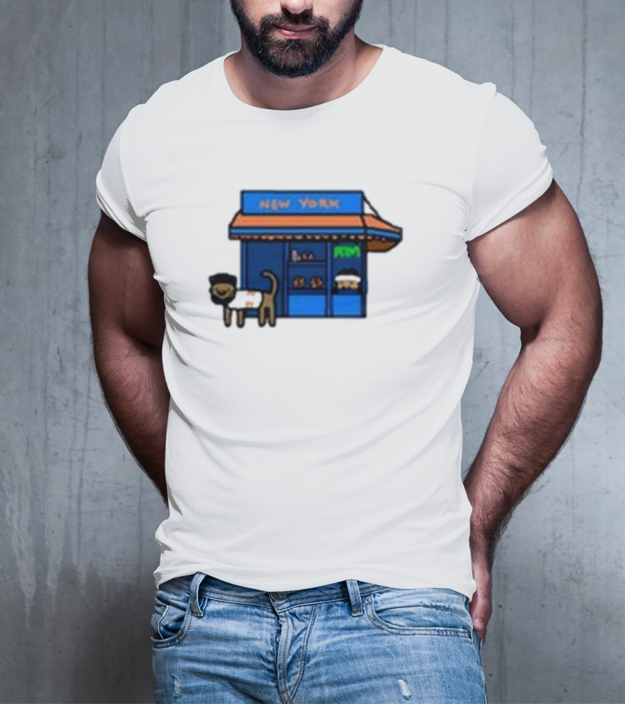 New York Bodega Kat With Blue Storefront And ATM T-Shirt