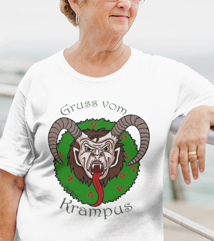 Gruss Vom Krampus Green Wreath Christmas T-Shirt