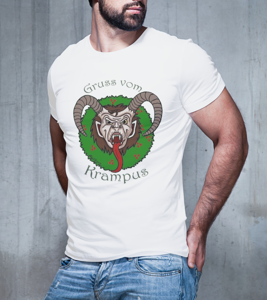 Gruss Vom Krampus Green Wreath Christmas T-Shirt