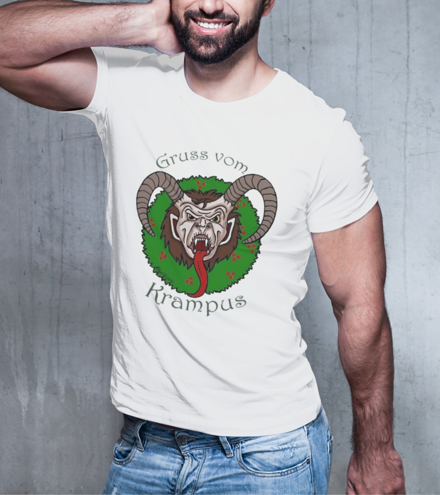 Gruss Vom Krampus Green Wreath Christmas T-Shirt