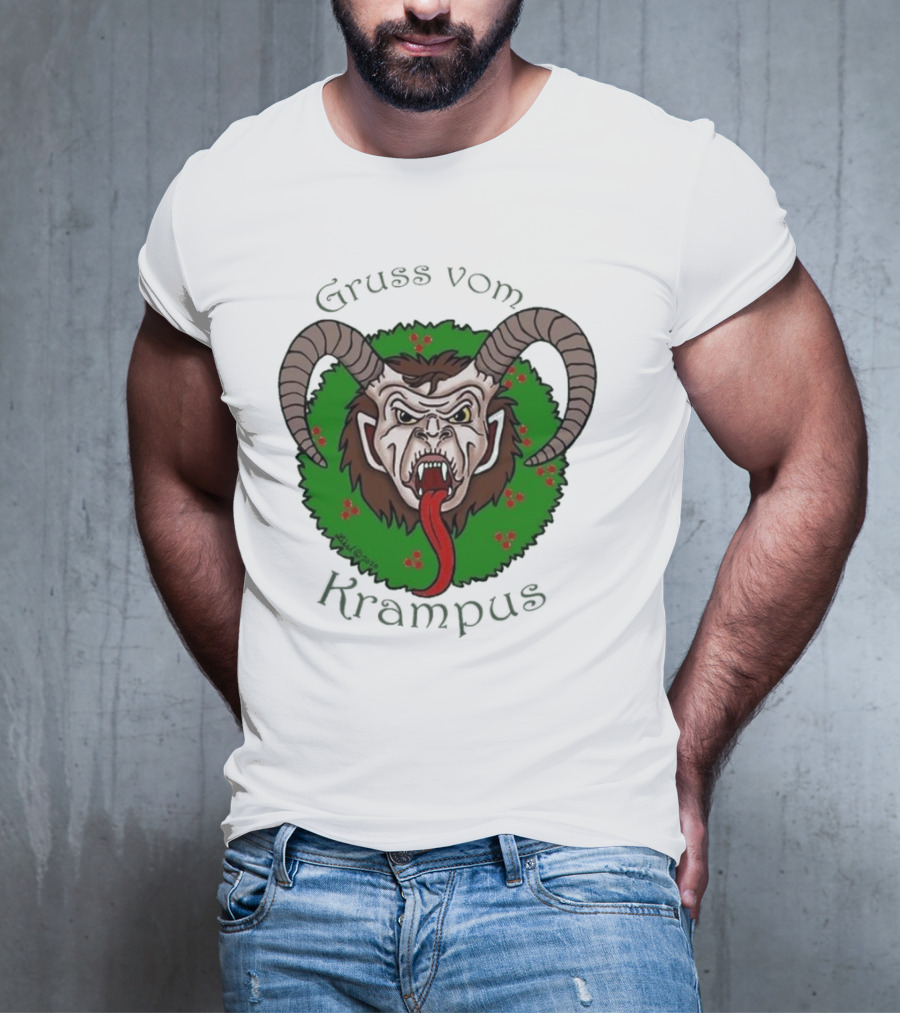 Gruss Vom Krampus Green Wreath Christmas T-Shirt