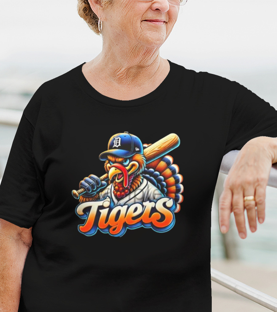 Thanksgiving Detroit Tigers Turkey Baseball T-Shirt