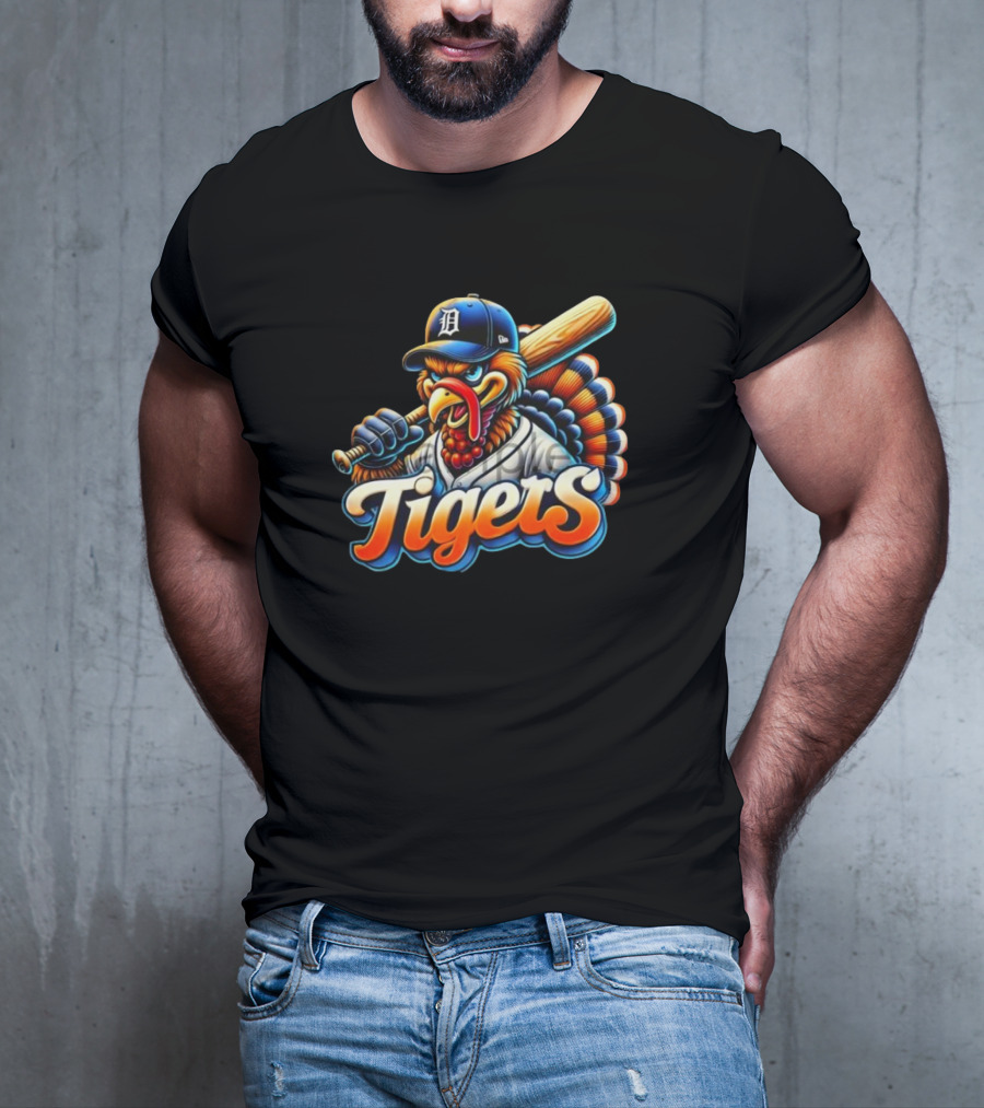 Thanksgiving Detroit Tigers Turkey Baseball T-Shirt
