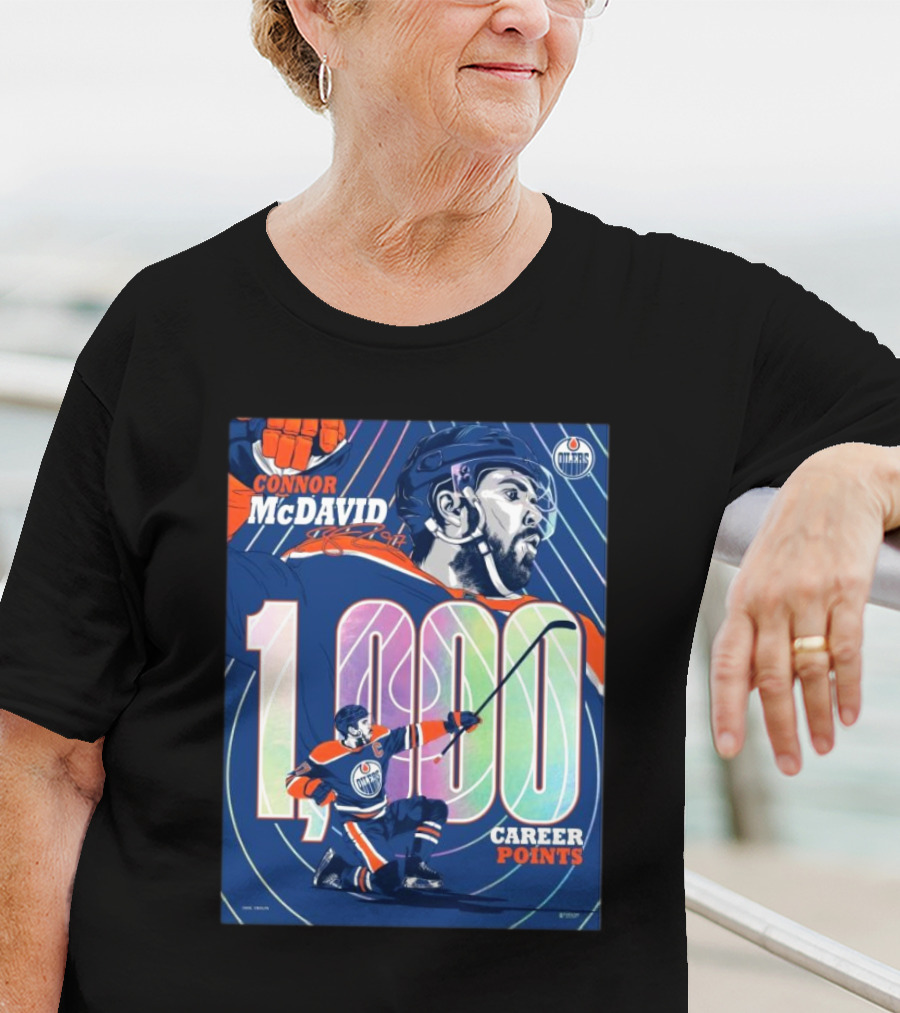Connor McDavid 1,000 Career Points Edmonton Oilers Milestone T-Shirt