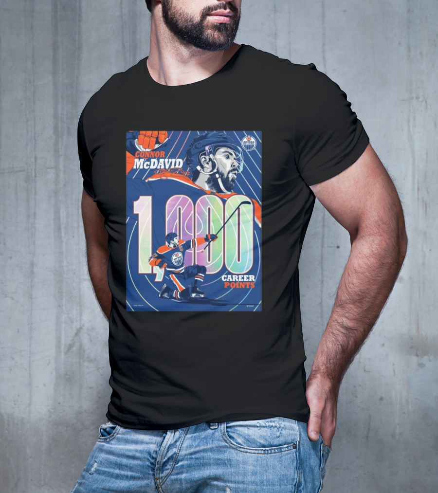 Connor McDavid 1,000 Career Points Edmonton Oilers Milestone T-Shirt