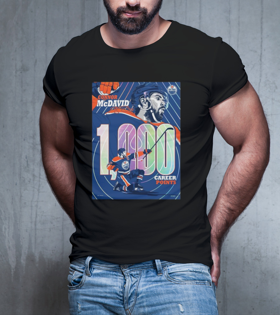 Connor McDavid 1,000 Career Points Edmonton Oilers Milestone T-Shirt