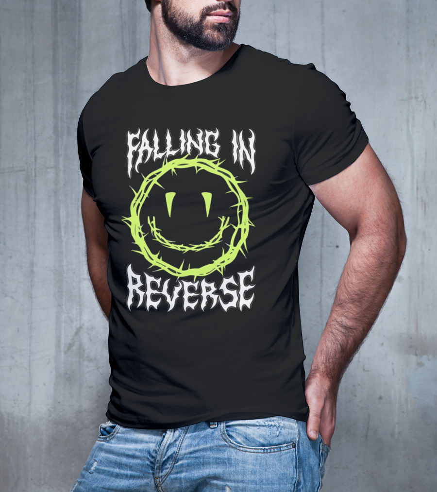 Falling In Reverse Smiley Face With Green Thorn Outline T-Shirt