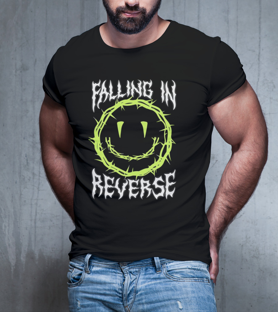 Falling In Reverse Smiley Face With Green Thorn Outline T-Shirt