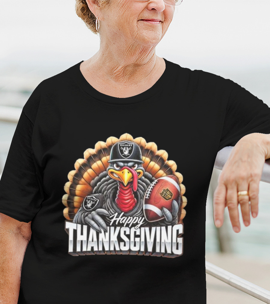 Las Vegas Raiders Happy Thanksgiving Football Turkey T-Shirt