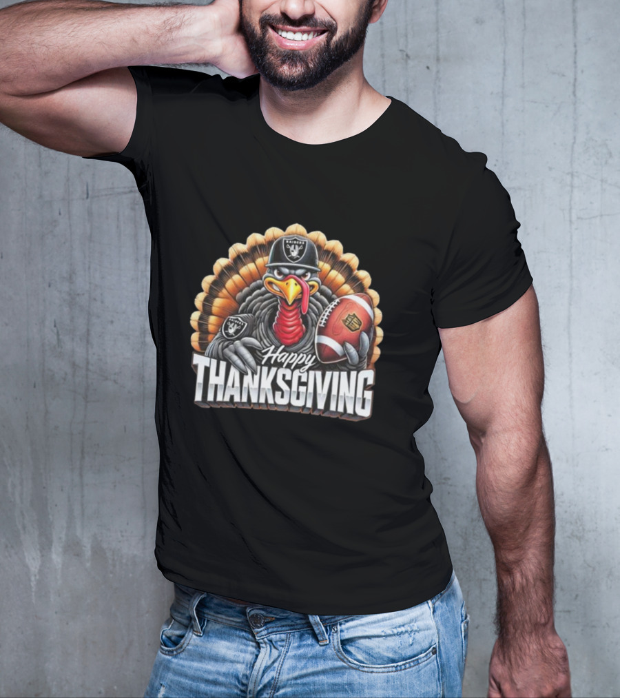 Las Vegas Raiders Happy Thanksgiving Football Turkey T-Shirt