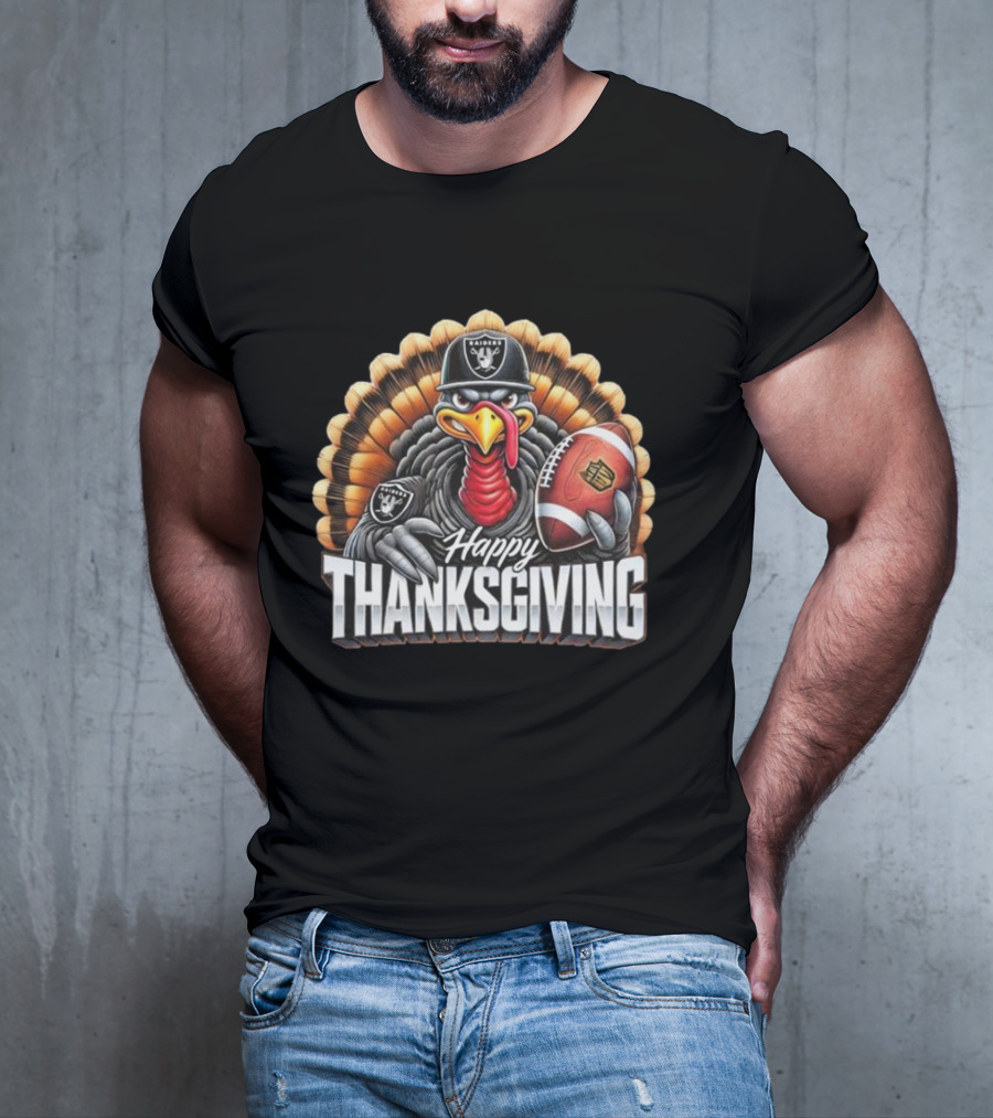 Las Vegas Raiders Happy Thanksgiving Football Turkey T-Shirt