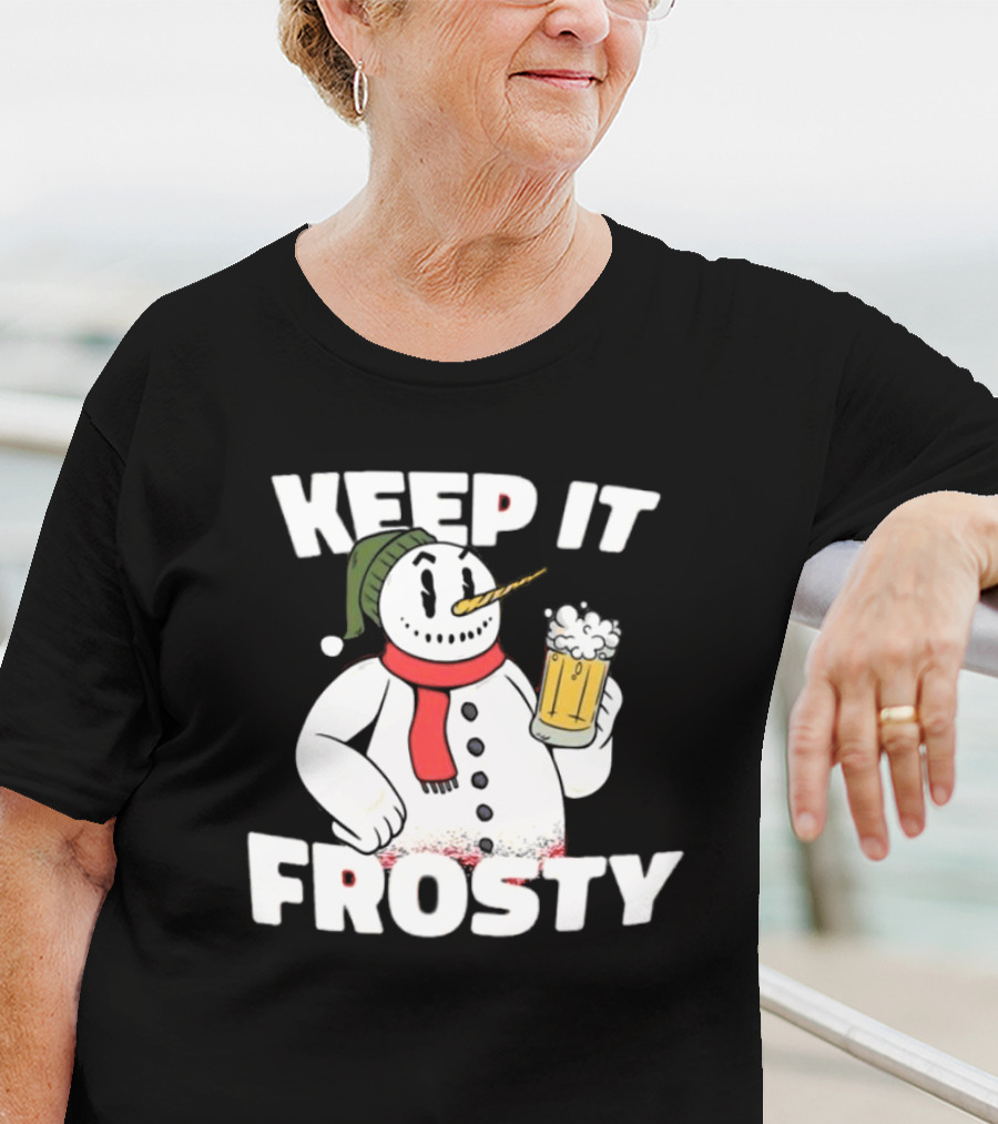 Keep It Frosty Funny Christmas Beer Snowman With Pint T-Shirt