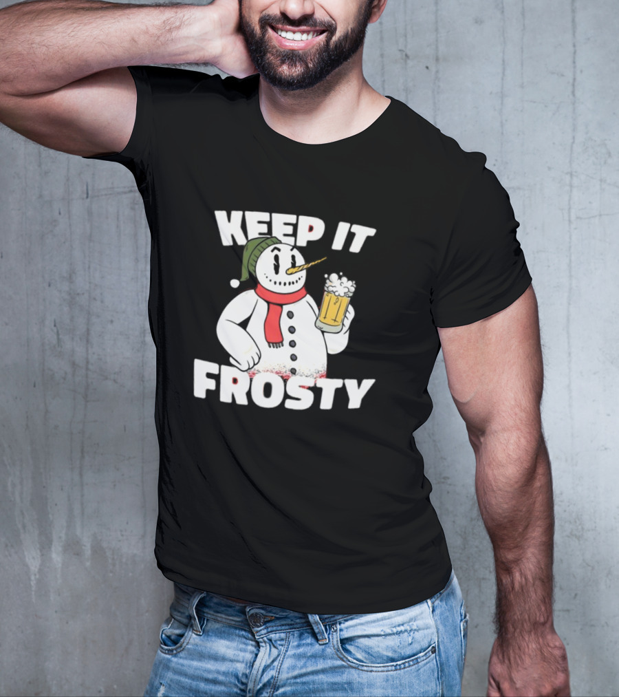 Keep It Frosty Funny Christmas Beer Snowman With Pint T-Shirt