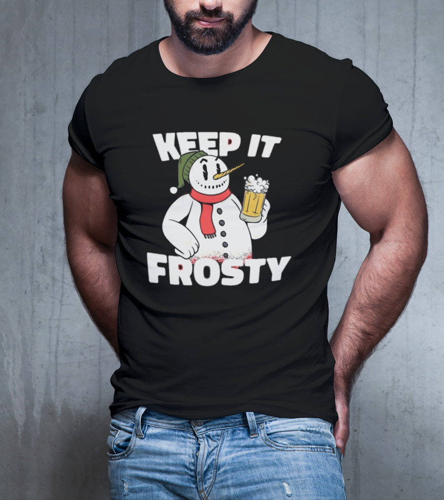 Keep It Frosty Funny Christmas Beer Snowman With Pint T-Shirt