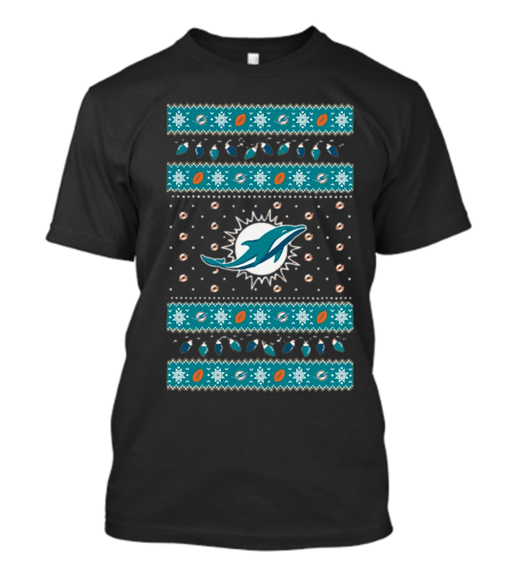 Miami Dolphins NFL Holiday Lights Ugly Sweater Christmas Football T-Shirt