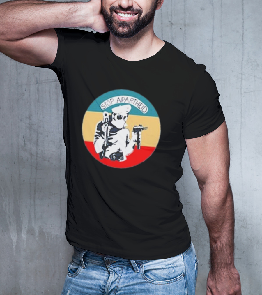 Stop Apartheid Jordan Peele Circle Soldier Weapon Multicolor T-Shirt