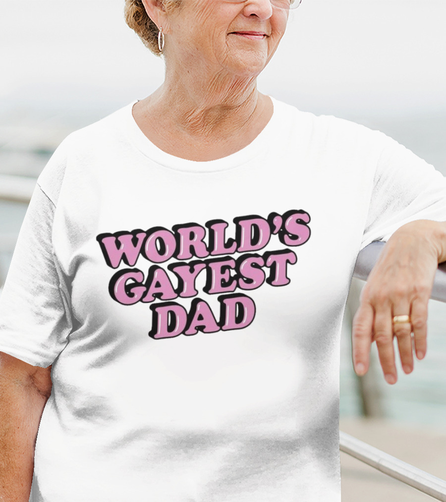 World’s Gayest Dad Bold Pink Letters With Black Outline T-Shirt