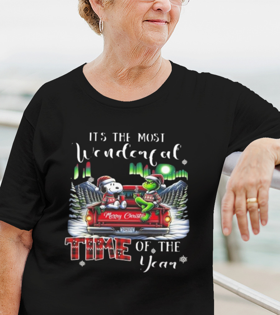 Snoopy Grinch Merry Christmas Time Of The Year Truck Scene T-Shirt