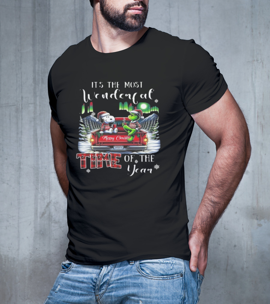 Snoopy Grinch Merry Christmas Time Of The Year Truck Scene T-Shirt