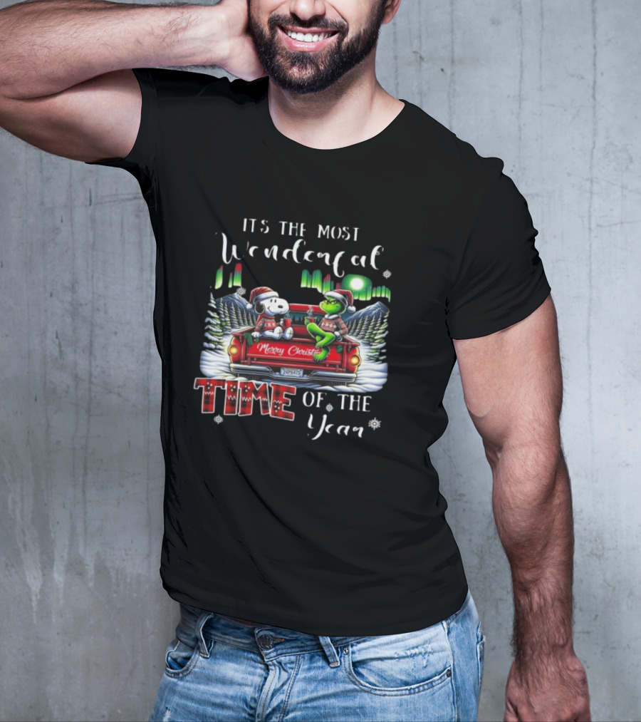 Snoopy Grinch Merry Christmas Time Of The Year Truck Scene T-Shirt