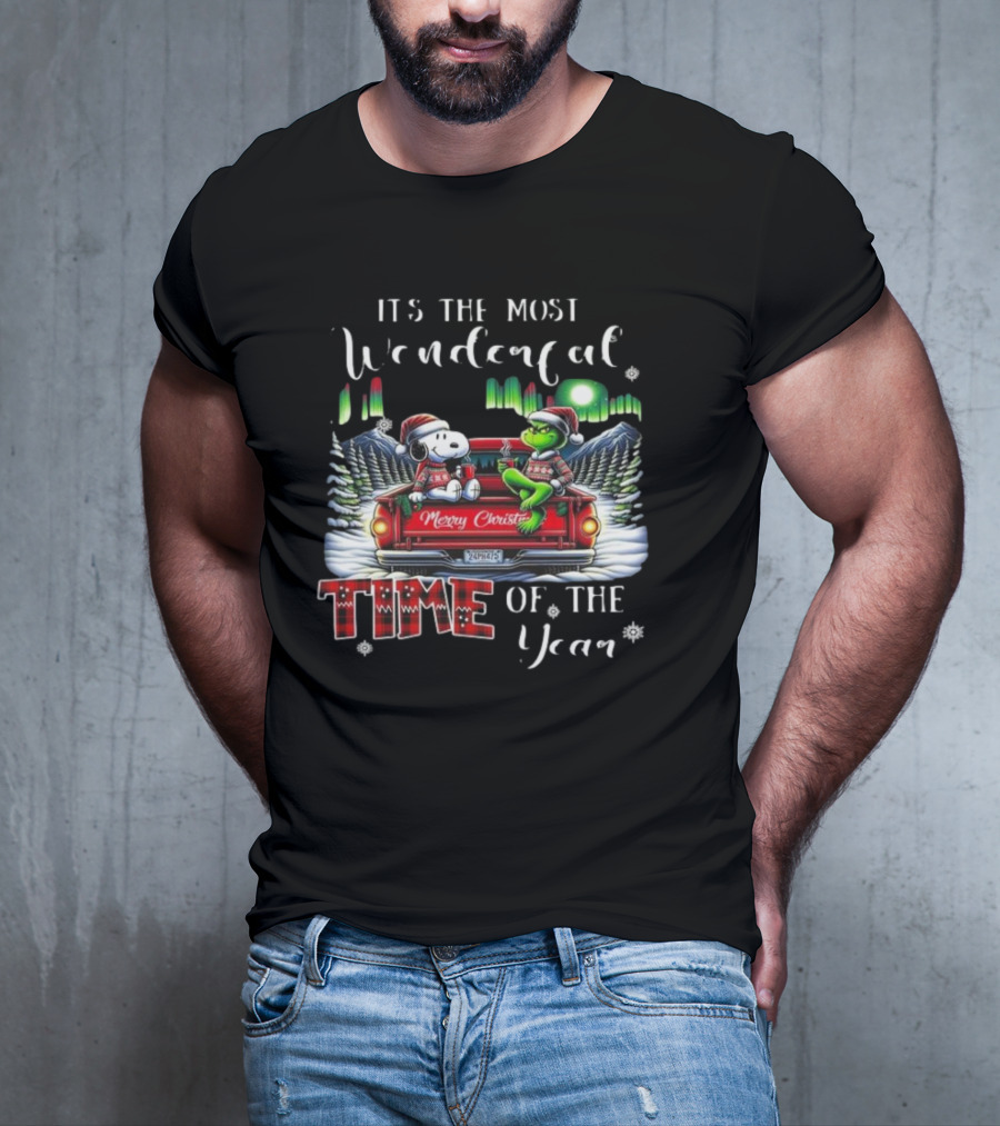 Snoopy Grinch Merry Christmas Time Of The Year Truck Scene T-Shirt