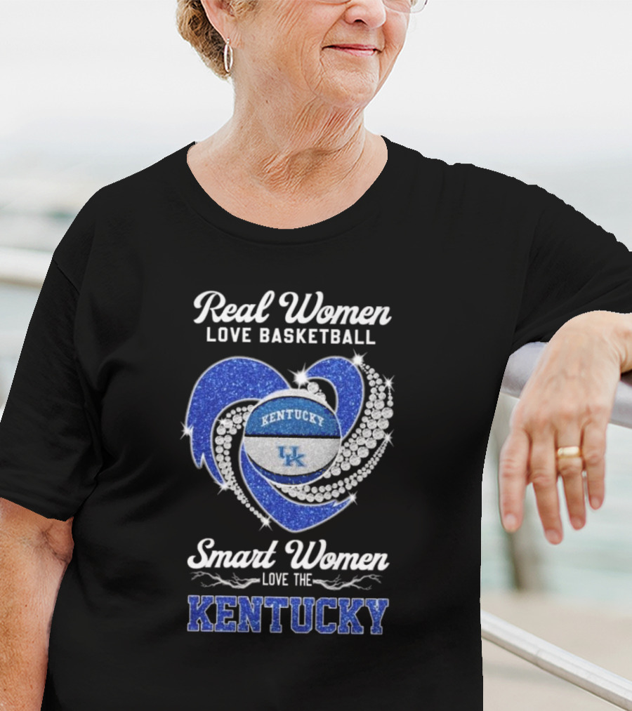 Real Women Love Basketball Smart Women Love The Kentucky Wildcats UK Diamond Heart T-Shirt