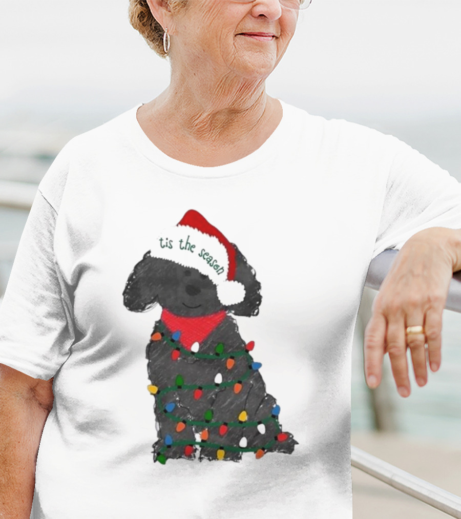 'Tis The Season Labradoodle Wrapped In Christmas Lights And Santa Hat T-Shirt