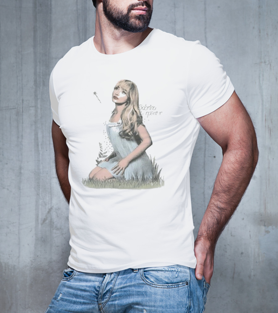 Sabrina Carpenter Sitting In Grass With Sparkle Wand And Flowing Hair T-Shirt