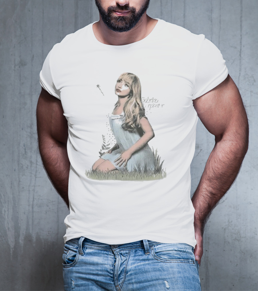 Sabrina Carpenter Sitting In Grass With Sparkle Wand And Flowing Hair T-Shirt