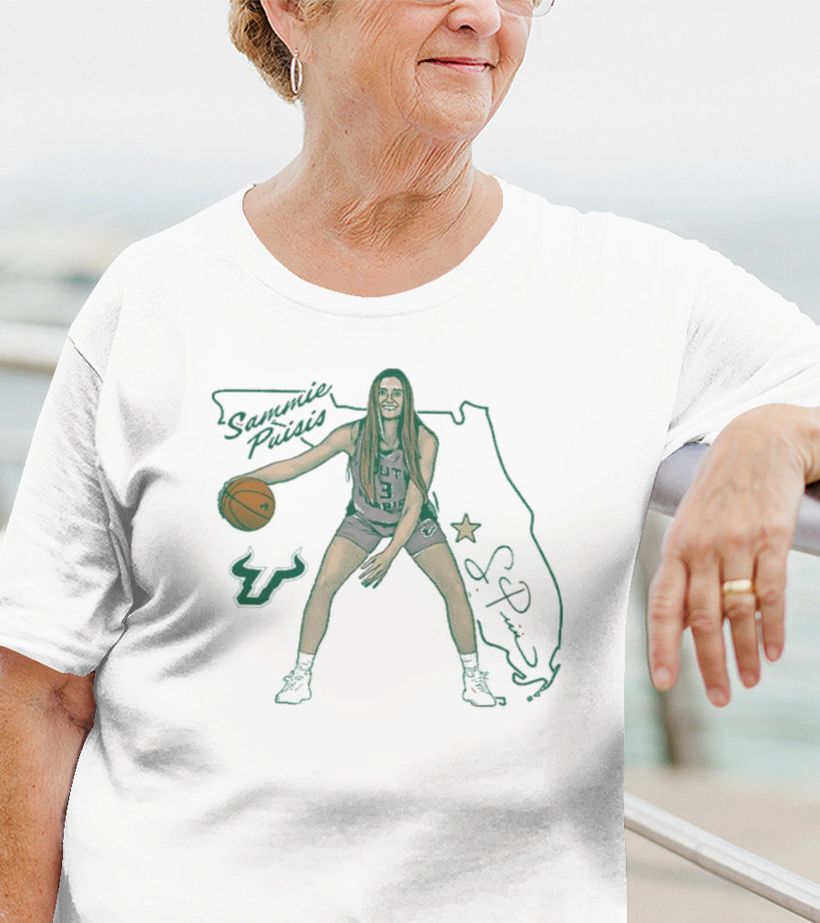 Sammie Puisis South Florida Bulls Basketball Cartoon Signature Florida Map Star T-Shirt