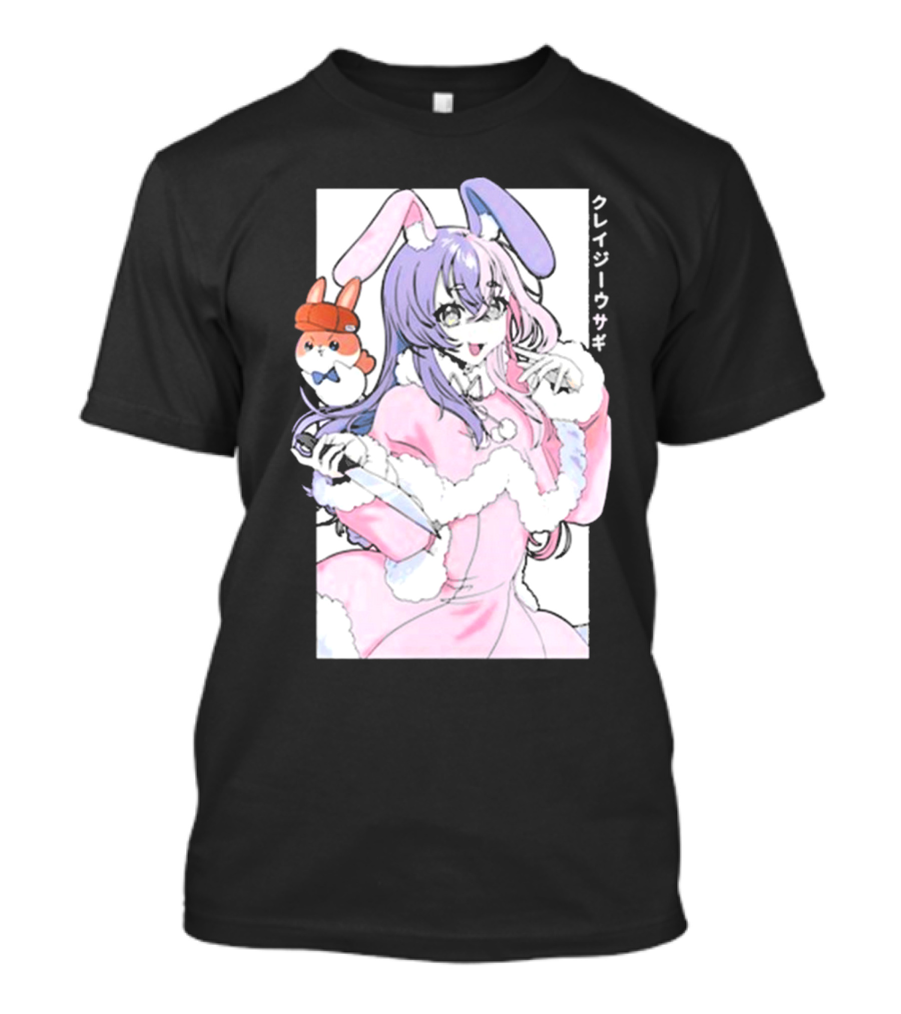 Gamersupps Punkalopi Crazy Usagi Japanese Text Anime Bunny Girl Holding Knife T-Shirt