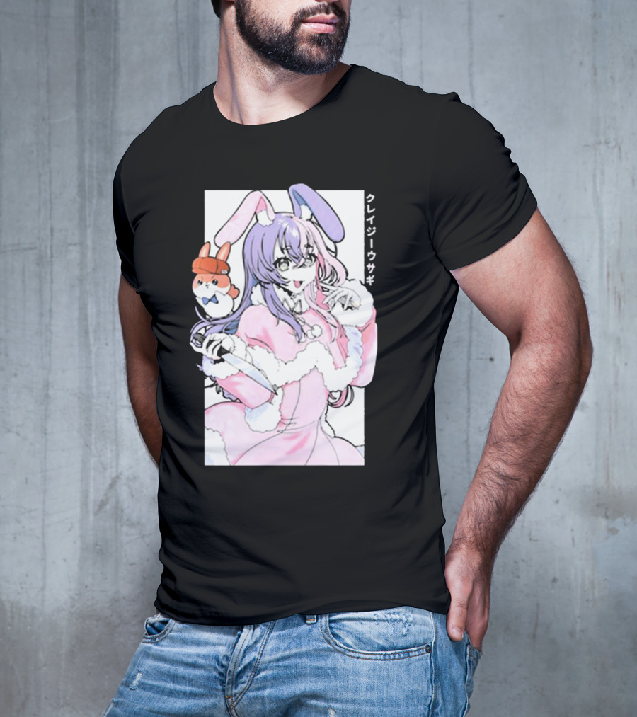 Gamersupps Punkalopi Crazy Usagi Japanese Text Anime Bunny Girl Holding Knife T-Shirt