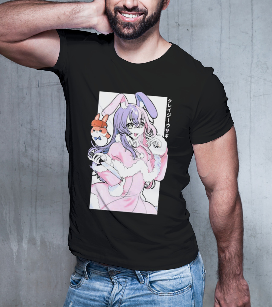 Gamersupps Punkalopi Crazy Usagi Japanese Text Anime Bunny Girl Holding Knife T-Shirt