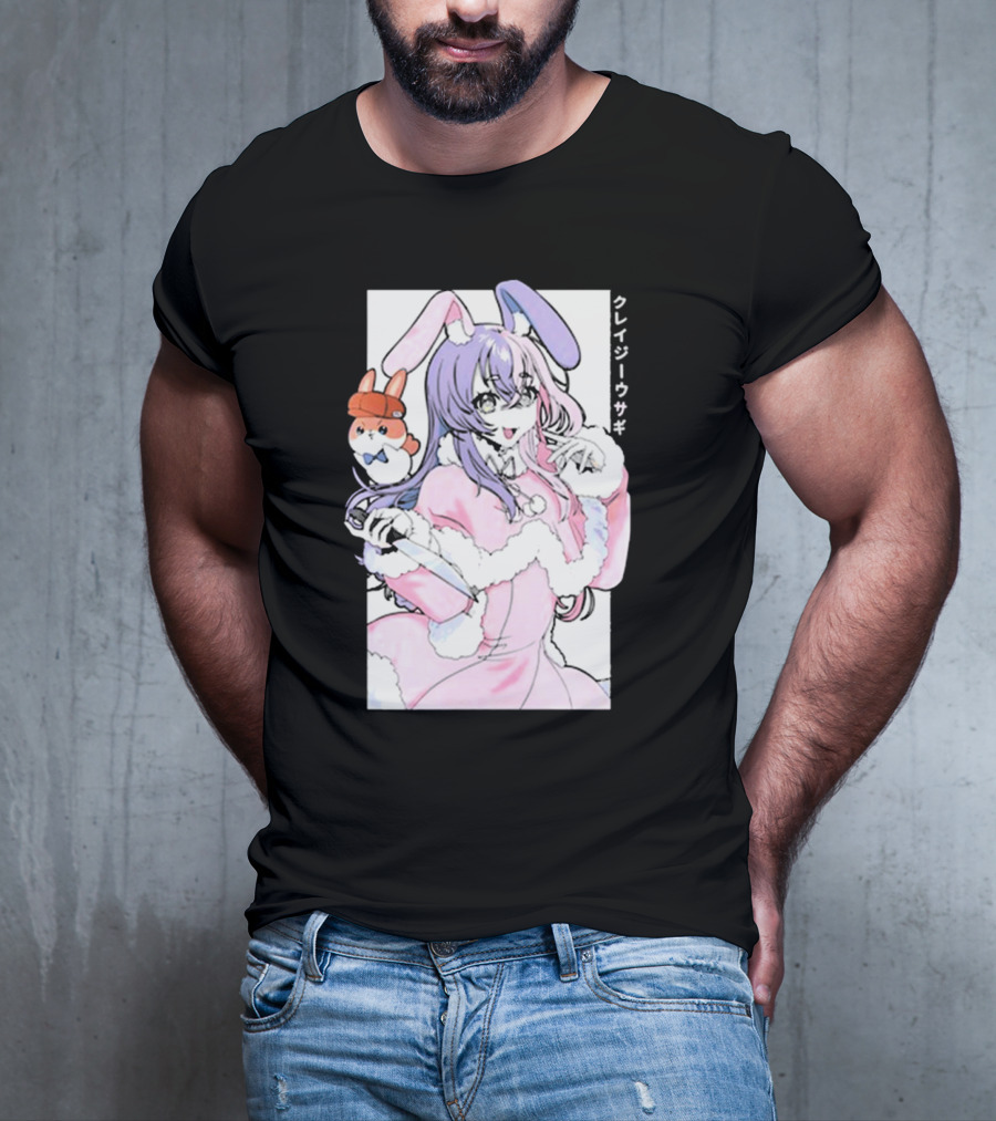 Gamersupps Punkalopi Crazy Usagi Japanese Text Anime Bunny Girl Holding Knife T-Shirt