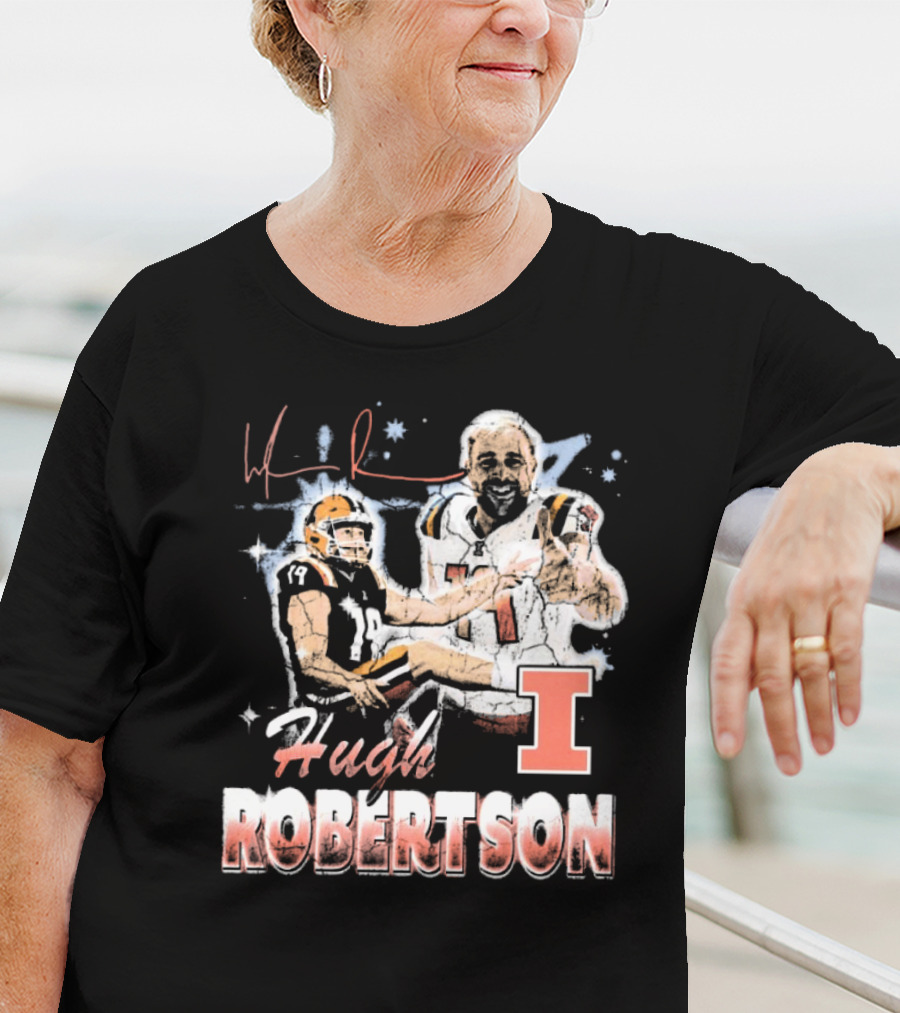 Hugh Robertson Illinois Fighting Illini 90s Retro Signature Football T-Shirt