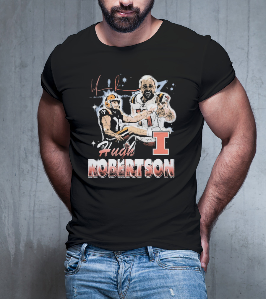 Hugh Robertson Illinois Fighting Illini 90s Retro Signature Football T-Shirt