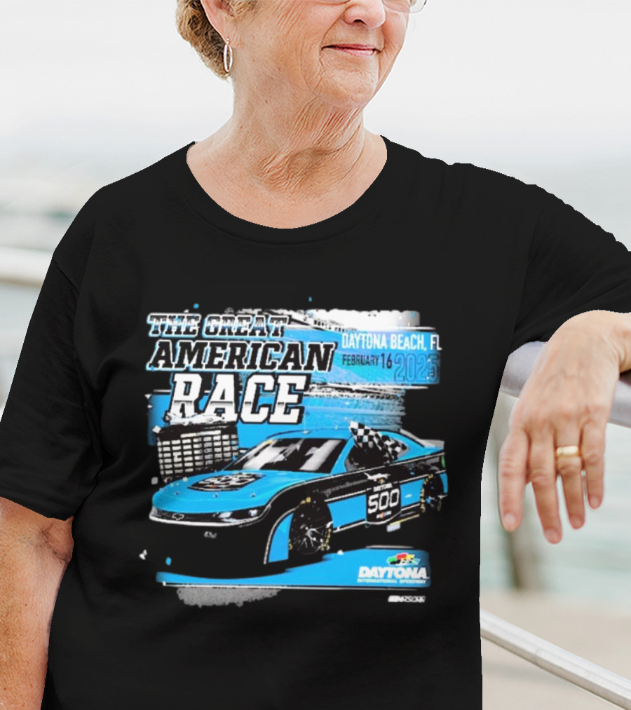 The Great American Race Daytona Beach February 16 2025 Daytona 500 Checkered Flag Sports Car T-Shirt