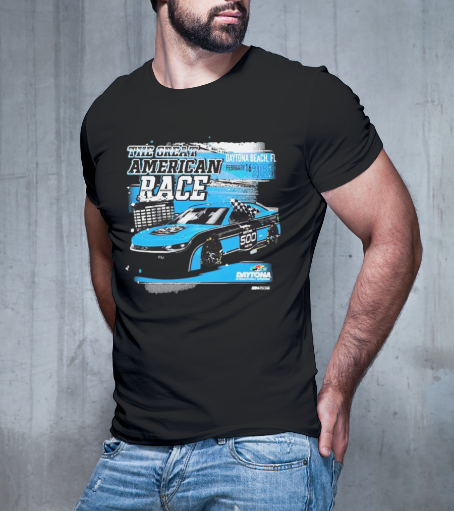 The Great American Race Daytona Beach February 16 2025 Daytona 500 Checkered Flag Sports Car T-Shirt
