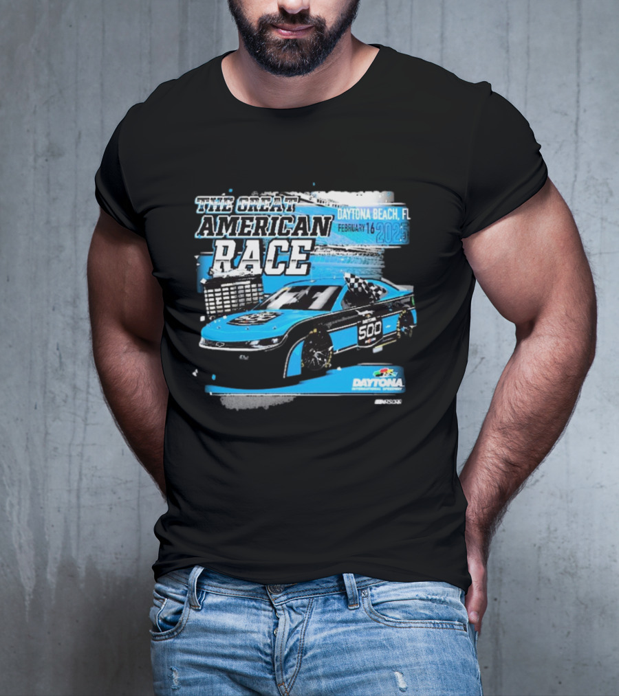 The Great American Race Daytona Beach February 16 2025 Daytona 500 Checkered Flag Sports Car T-Shirt