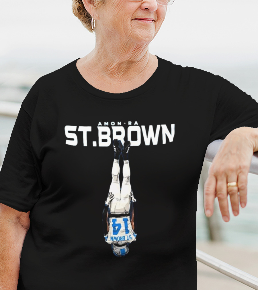 Amon-Ra St. Brown Upside Down Detroit Lions NFL 14 T-Shirt