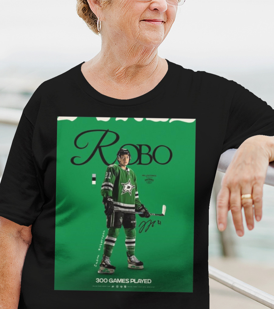 Dallas Stars Robo Jason Robertson 300 Games Played NHL T-Shirt