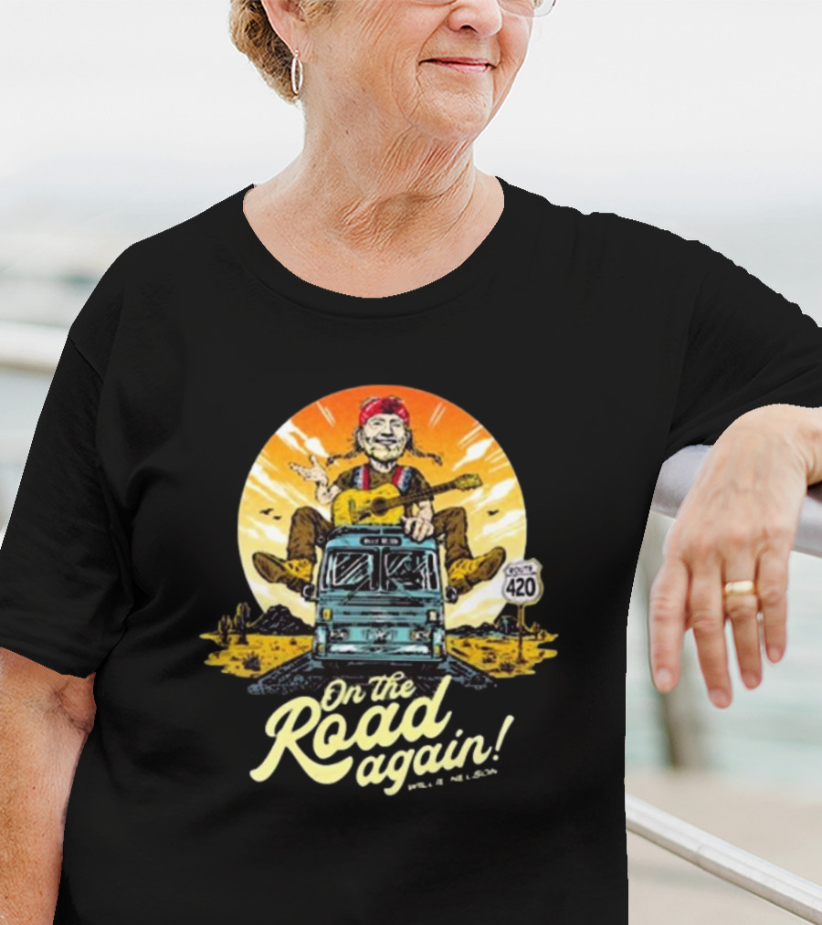 Willie Nelson On The Road Again Retro Route 420 Bus T-Shirt