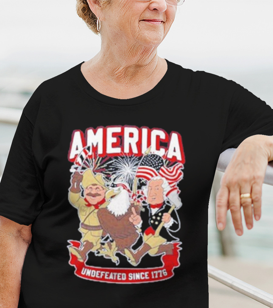 America Undefeated Since 1776 Patriotic Imagery With Eagle Fireworks Flags T-Shirt