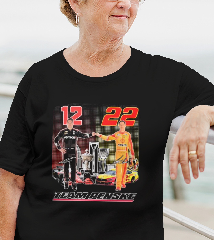 Team Penske 12 22 Verizon Pennzoil Ryan Blaney Joey Logano Signatures T-Shirt