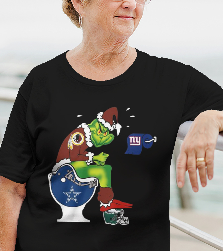 The Grinch Washington Football Team On Toilet Dallas Cowboys New York Giants Christmas T-Shirt