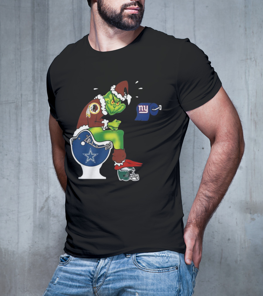 The Grinch Washington Football Team On Toilet Dallas Cowboys New York Giants Christmas T-Shirt